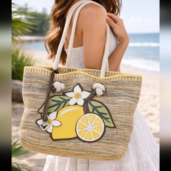 Brighton Bella Limone Soft Sea Grass Tote/Leather Applique/Signature Heart Charm - Picture 12 of 16